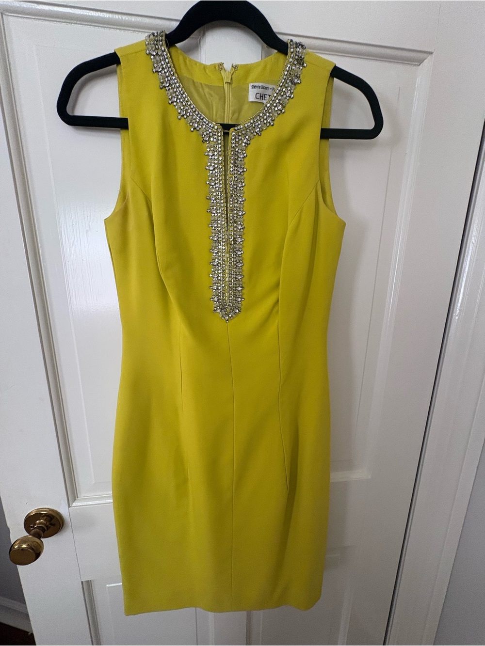 Chetta B Yellow green Embellished Sheath Dress cocktail